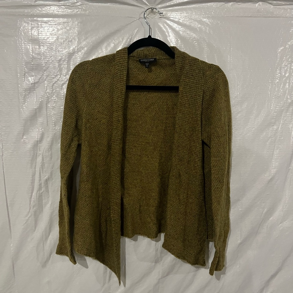 Eileen Fisher Green Wool, Mohair, Cashmere Open Front Cardigan Size Small Petite